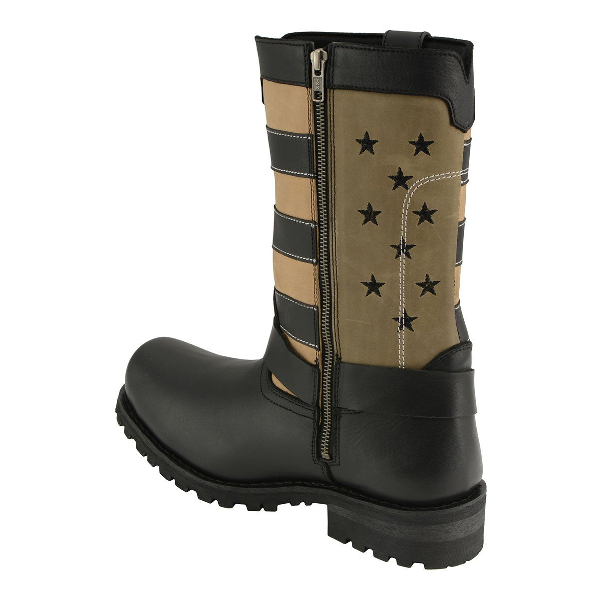 Men's Stars and Stripes Black with Tan Motorcycle Rider Harness Boots MBM9045