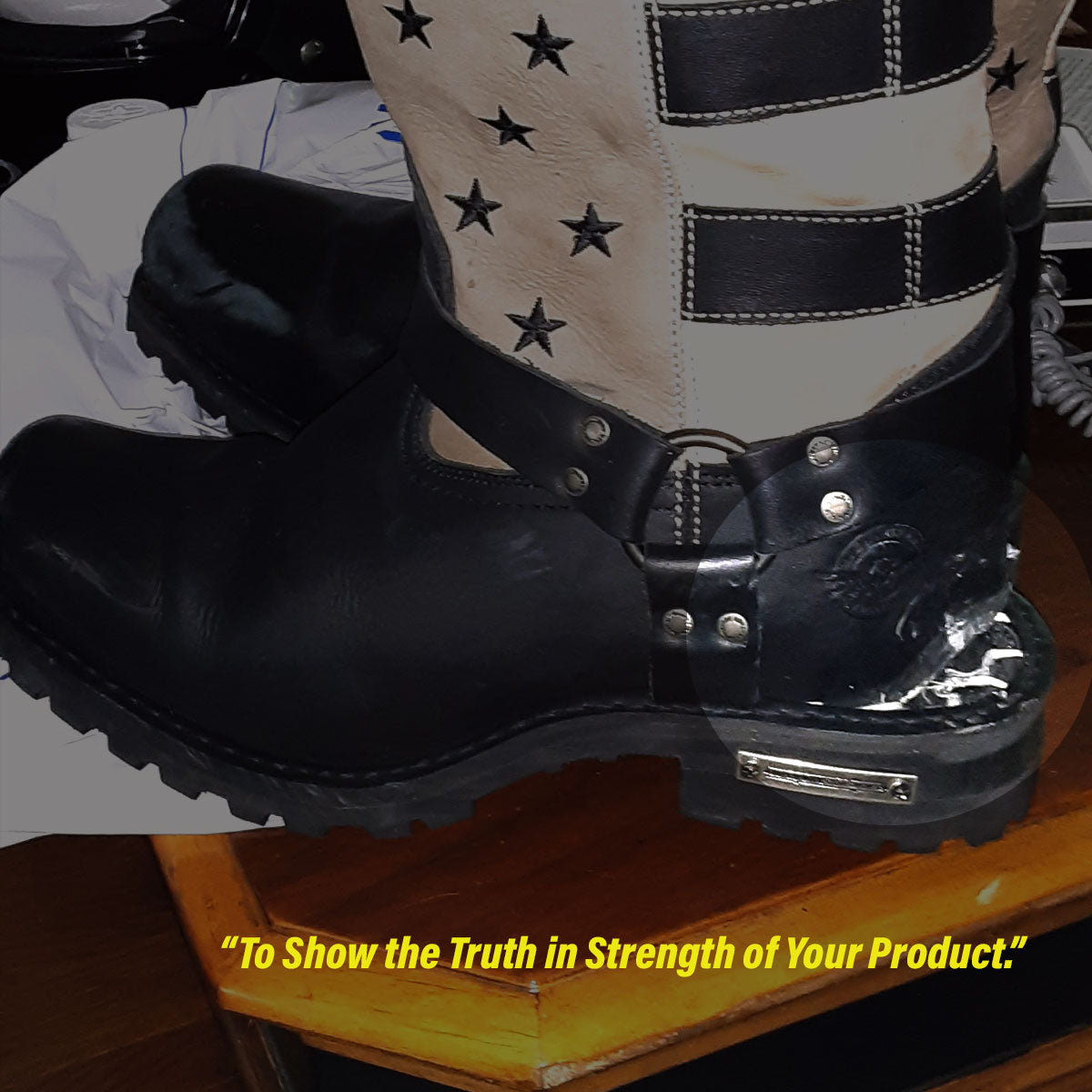 Men's Stars and Stripes Black with Tan Motorcycle Rider Harness Boots MBM9045