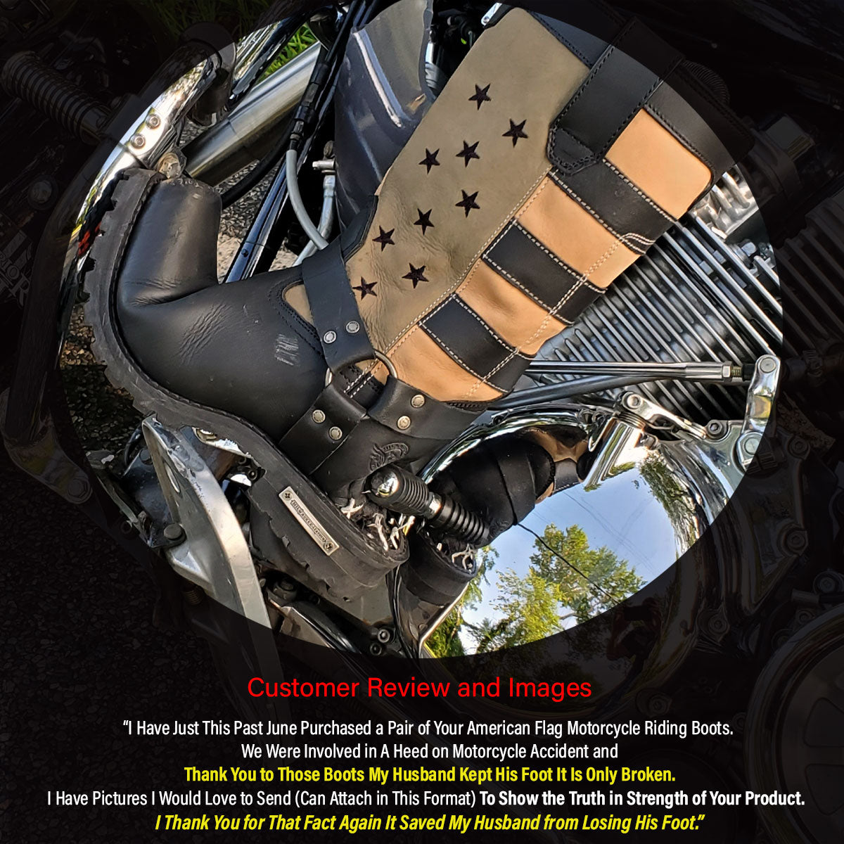 Men's Stars and Stripes Black with Tan Motorcycle Rider Harness Boots MBM9045