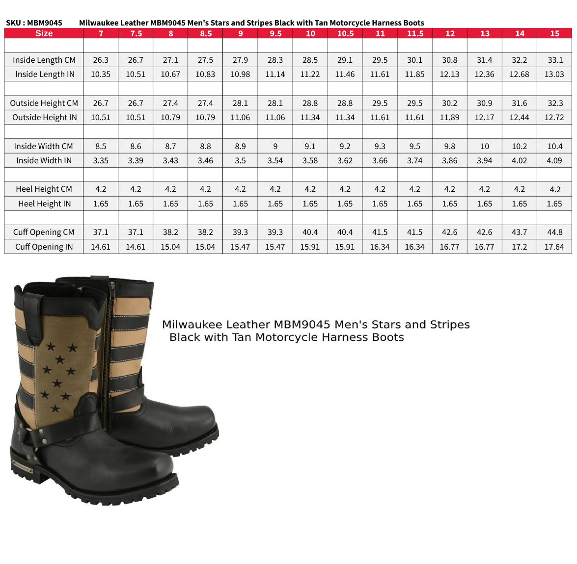 Men's Stars and Stripes Black with Tan Motorcycle Rider Harness Boots MBM9045