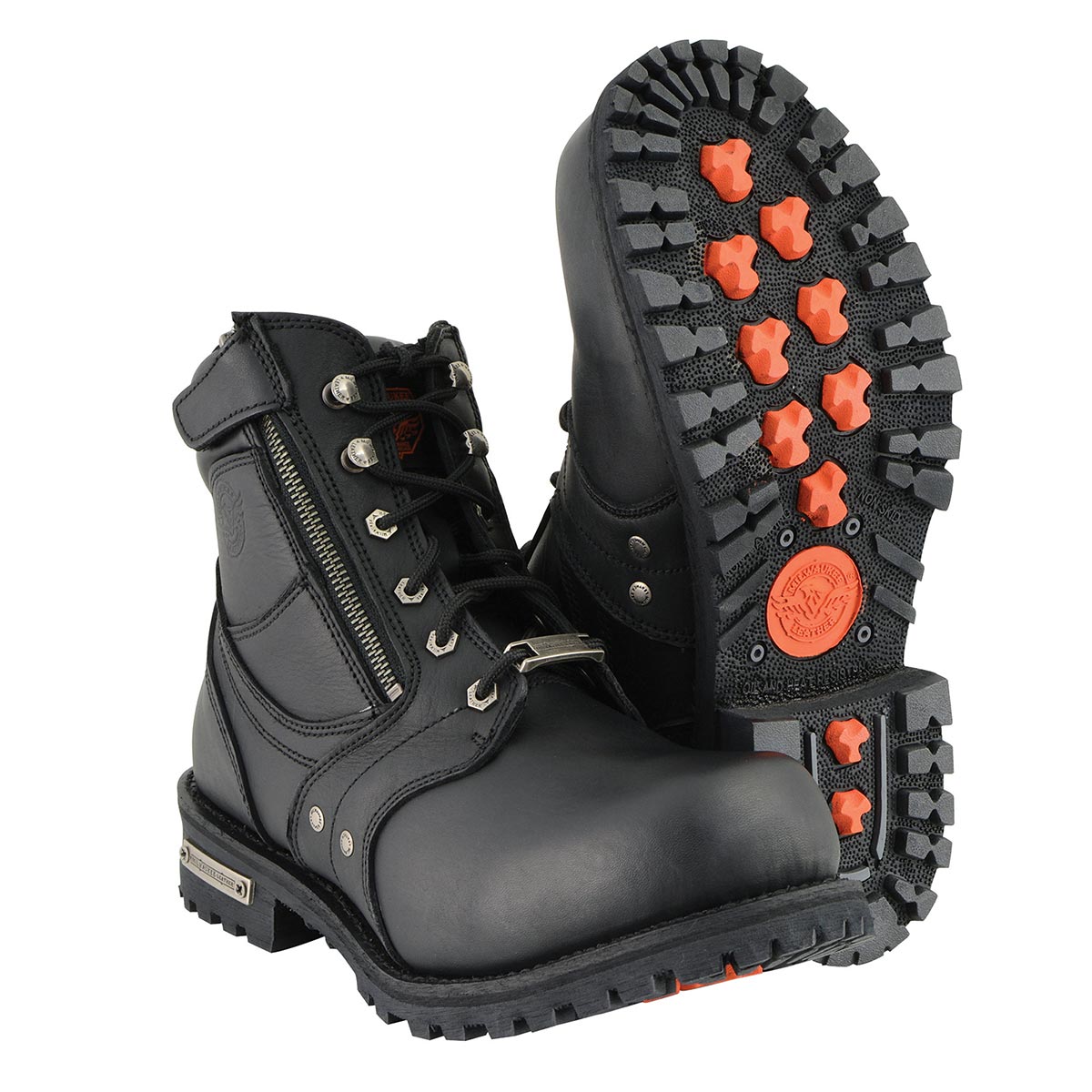 Men's Black Leather 6-inch Lace-Up Motorcycle Biker Rider Boots w/ Zipper Closure MBM9050