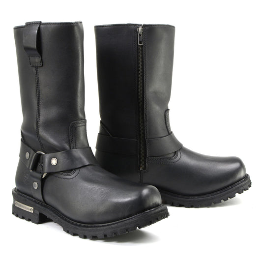 Men’s Black Waterproof Boots 11-inch Wide Width Square Toe with Harness and Zipper MBM9061WP