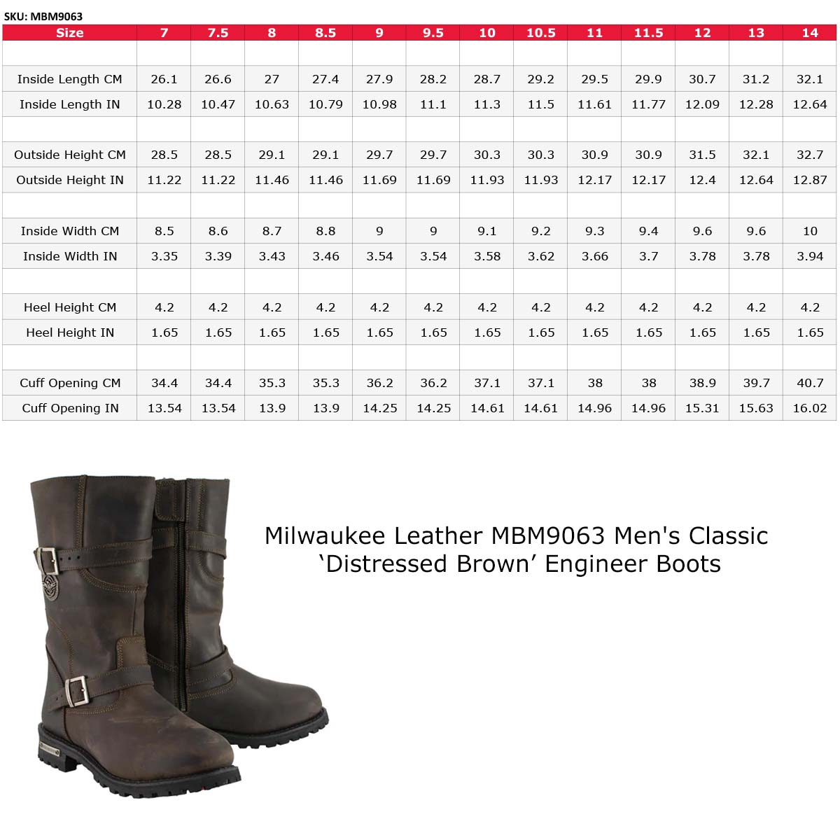 MBM9063 Men's Classic Distressed Brown Leather Motorcycle Engineer Riding Biker Boots