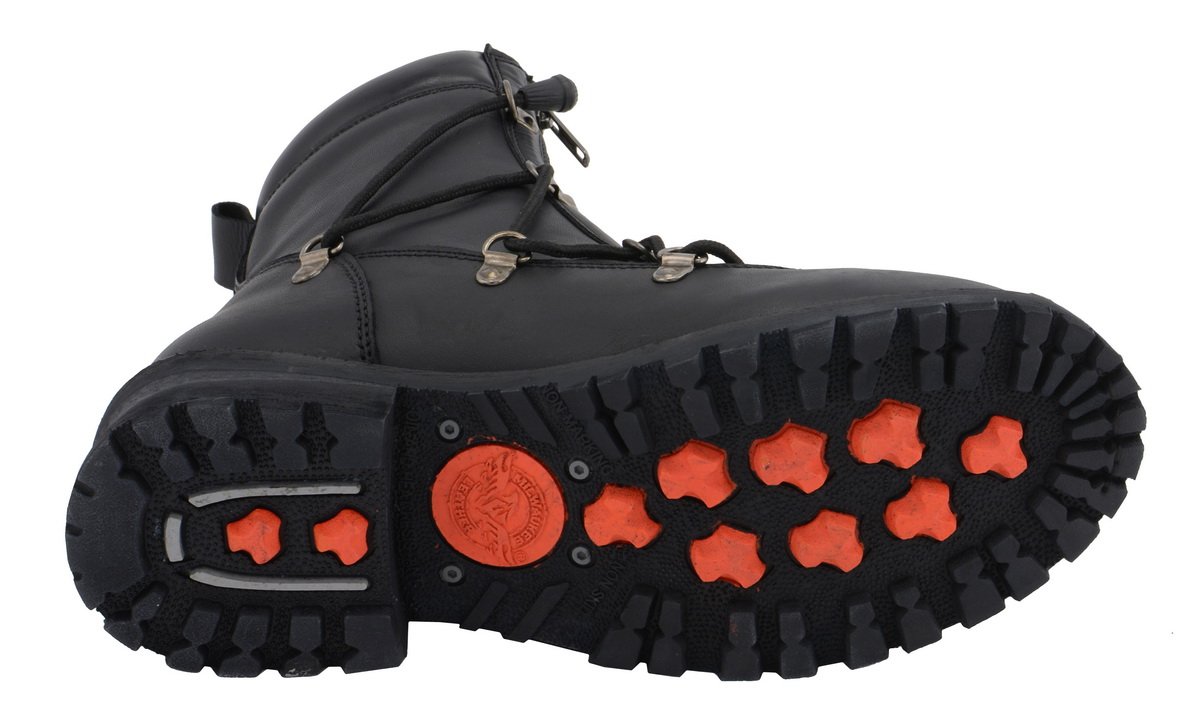 MBM9075 Men's Black Leather 6-inch Plain Toe Dual Zipper Motorcycle Rider Boots