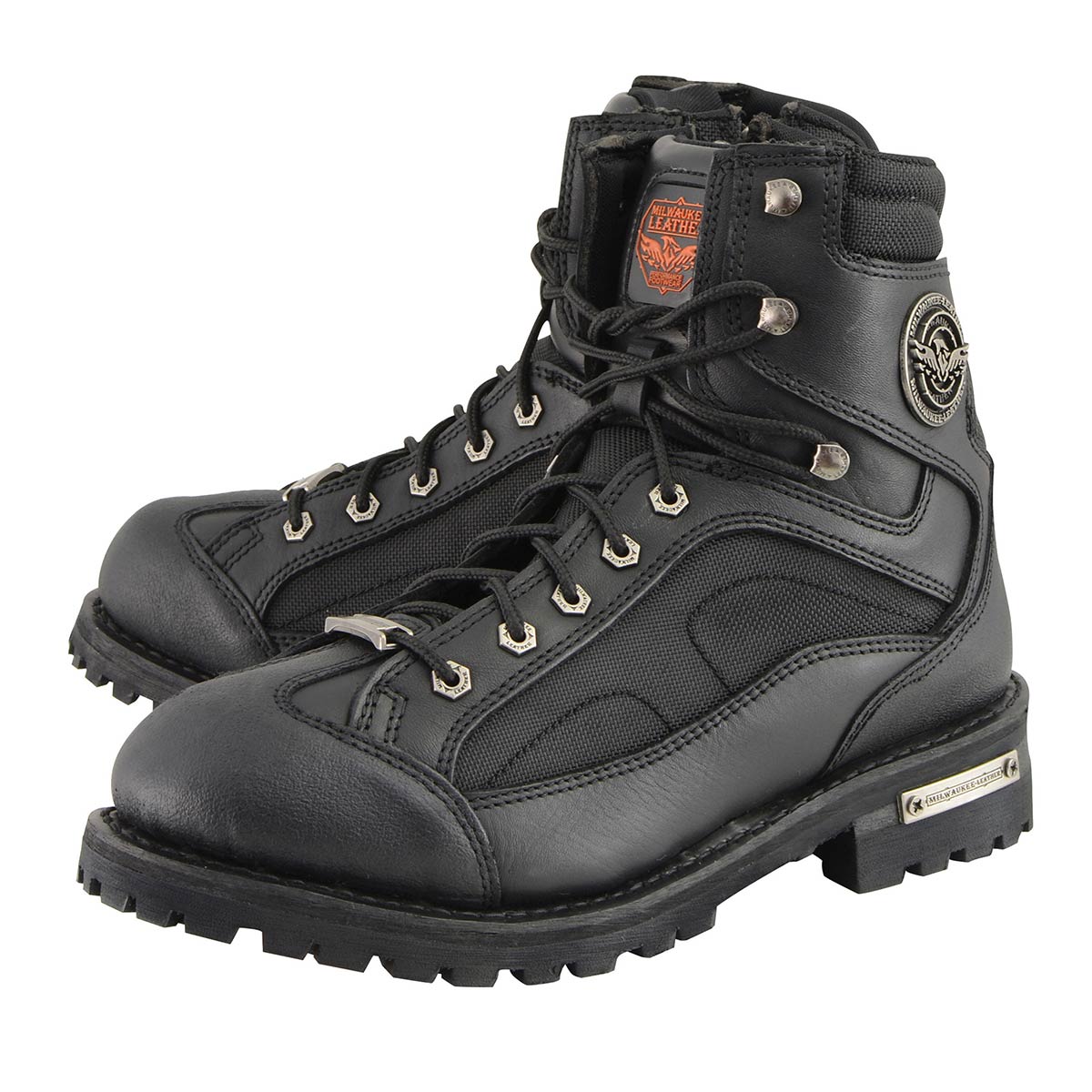 MBM9080 Men's Black Leather 6-Inch Lace to Toe Motorcycle Rider Boots w/ Gear Shift Protection