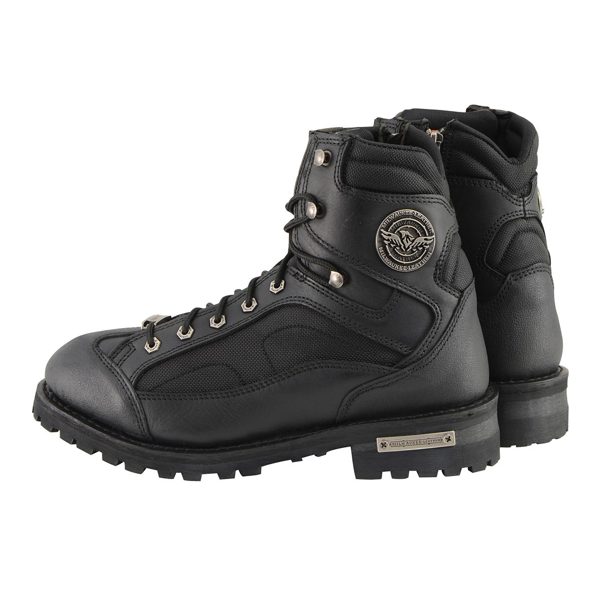 MBM9080 Men's Black Leather 6-Inch Lace to Toe Motorcycle Rider Boots w/ Gear Shift Protection