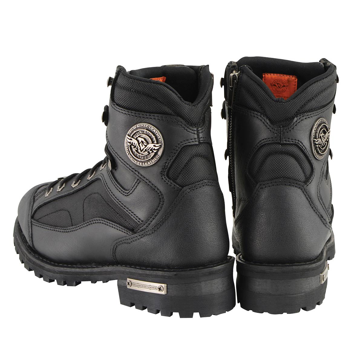 MBM9080 Men's Black Leather 6-Inch Lace to Toe Motorcycle Rider Boots w/ Gear Shift Protection