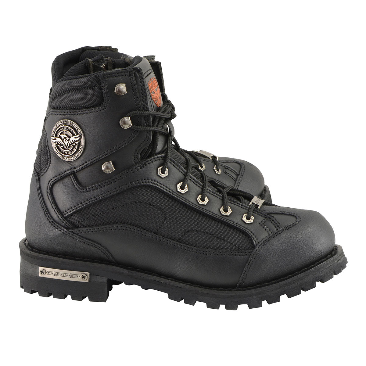 MBM9080 Men's Black Leather 6-Inch Lace to Toe Motorcycle Rider Boots w/ Gear Shift Protection