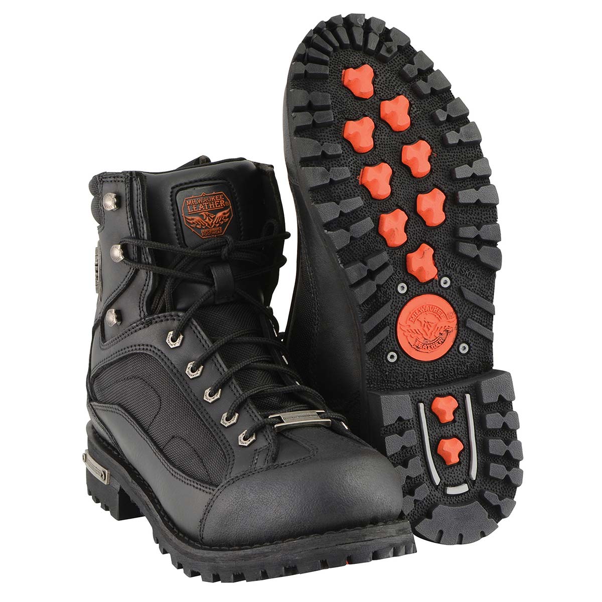 MBM9080 Men's Black Leather 6-Inch Lace to Toe Motorcycle Rider Boots w/ Gear Shift Protection