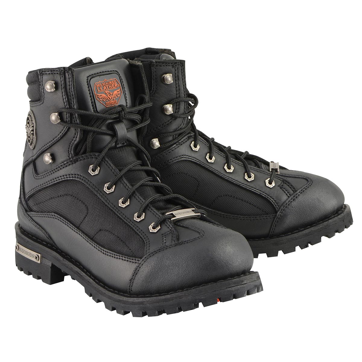 MBM9080 Men's Black Leather 6-Inch Lace to Toe Motorcycle Rider Boots w/ Gear Shift Protection