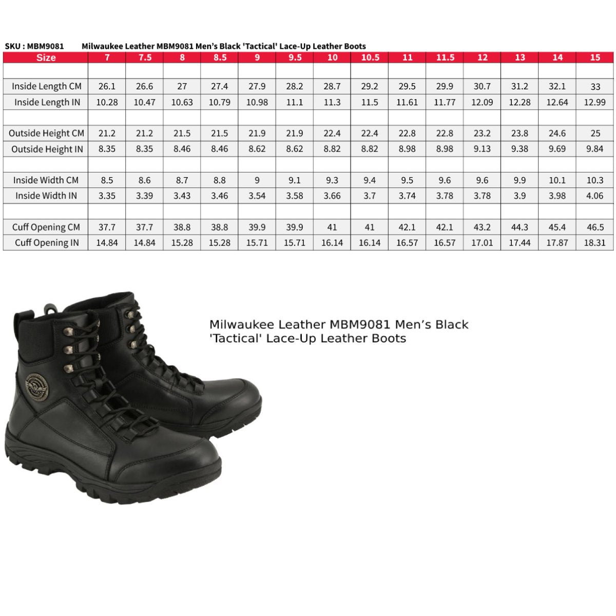 MBM9081 Men’s Black Leather Swat Style-Tactical Lace-Up Motorcycle Riding Boots