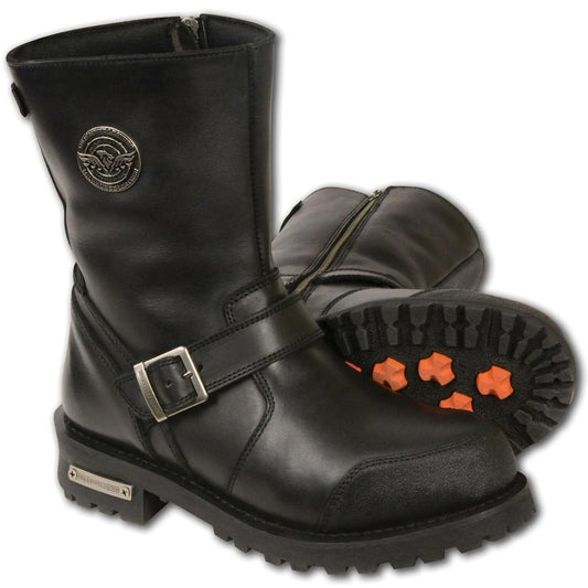 Men's 9-Inch Classic Black Leather Engineer Motorcycle Boots with Gear Shift Guard MBM9090