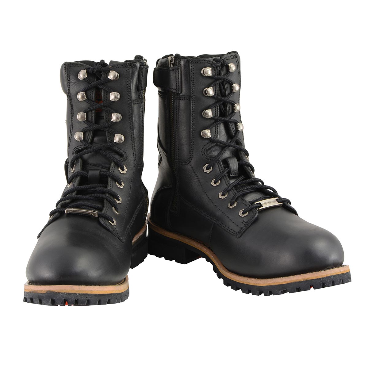 Men's Classic Black Leather Wide Width Lace-Up Logger Boots w/ Side Zipper MBM9095W