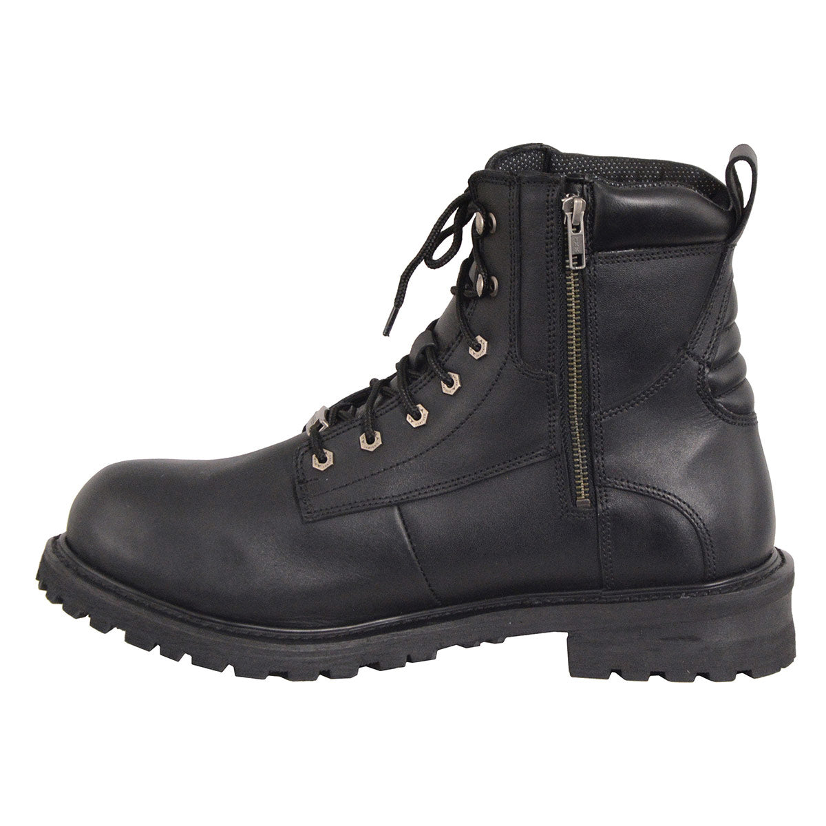 Men's Black Leather Wide Width 6-Inch Lace-Up Logger Waterproof Motorcycle Boots MBM9096WP