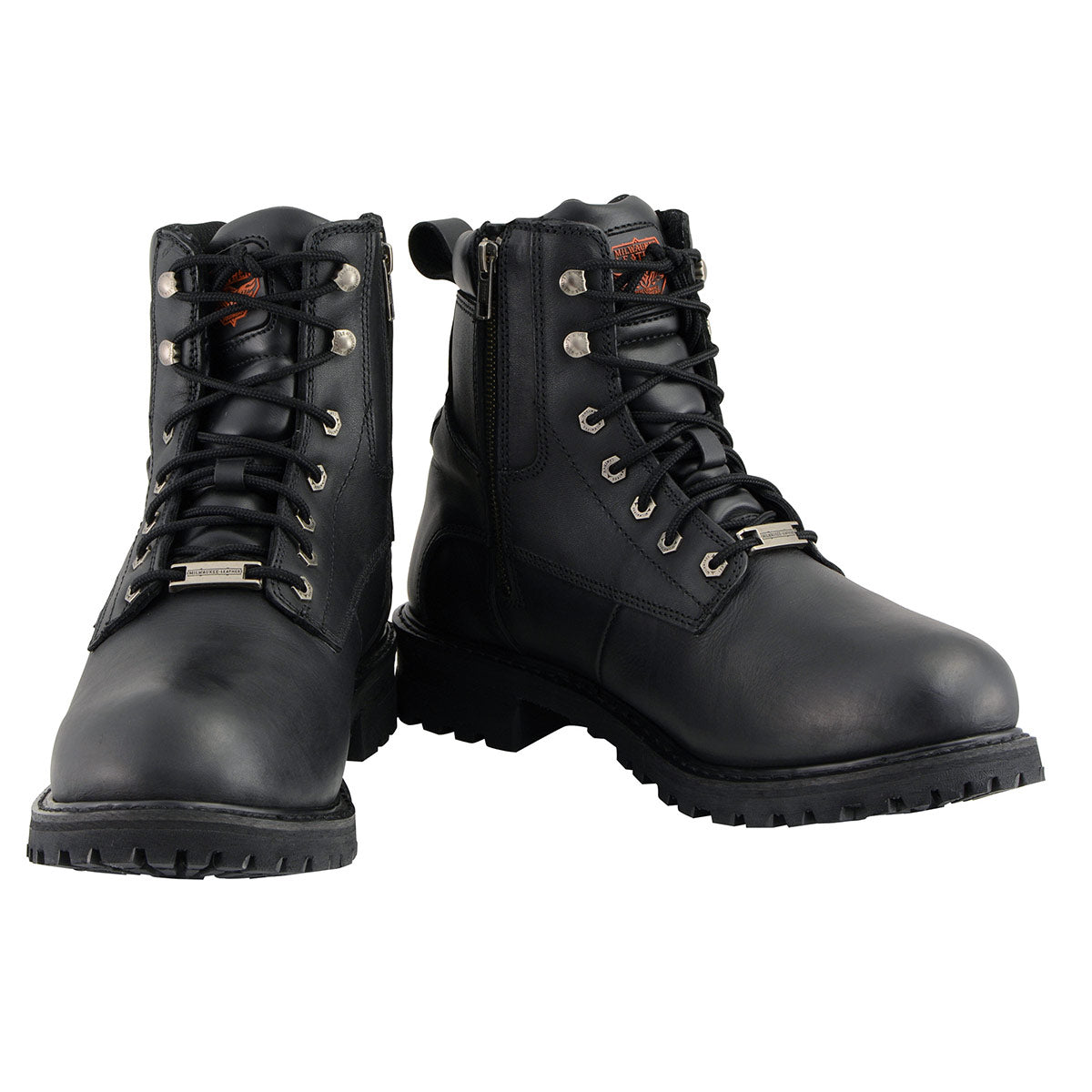 Men's Black Leather Wide Width 6-Inch Lace-Up Logger Waterproof Motorcycle Boots MBM9096WP