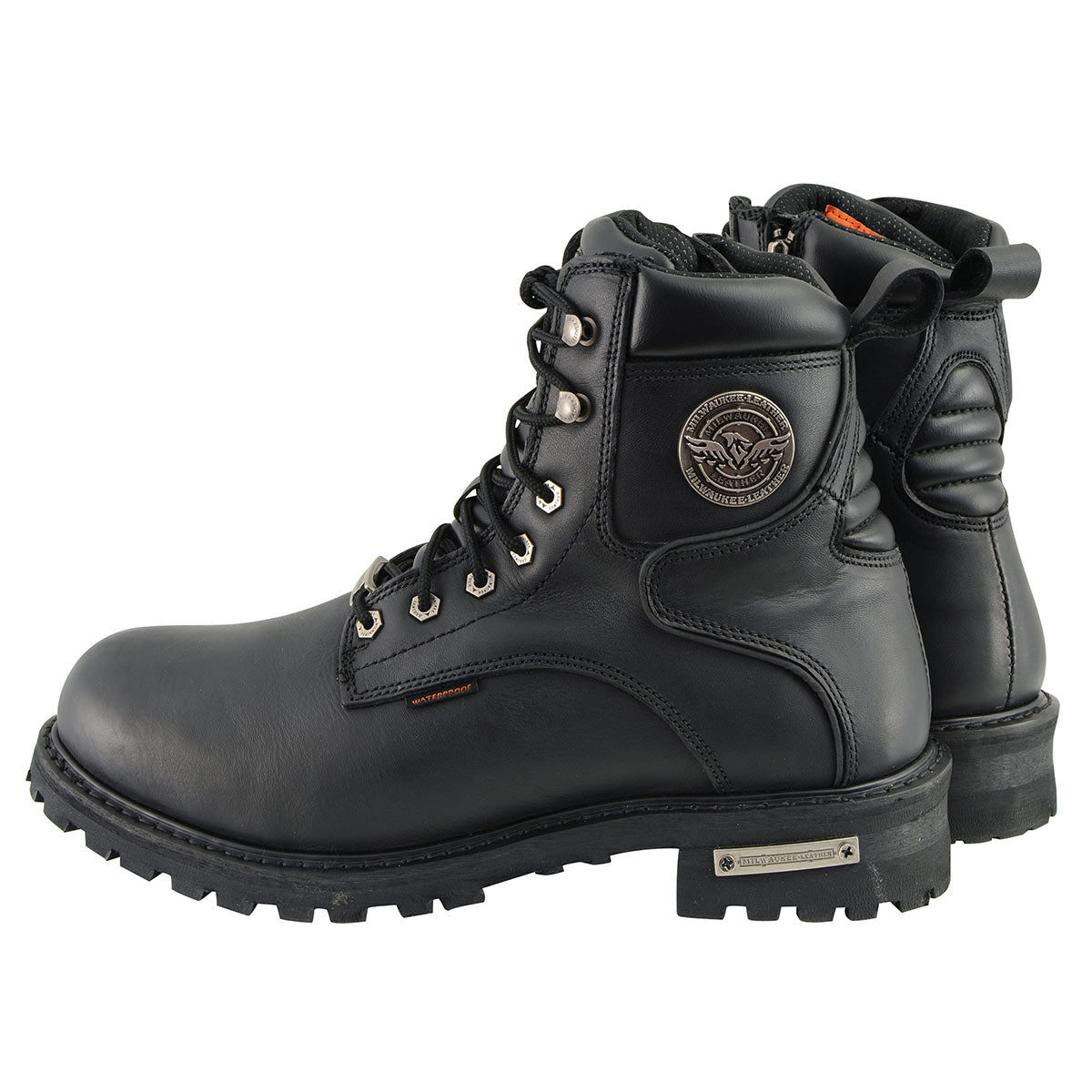 Men's Black Leather Wide Width 6-Inch Lace-Up Logger Waterproof Motorcycle Boots MBM9096WP