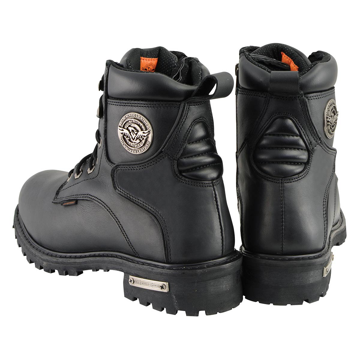 Men's Black Leather Wide Width 6-Inch Lace-Up Logger Waterproof Motorcycle Boots MBM9096WP