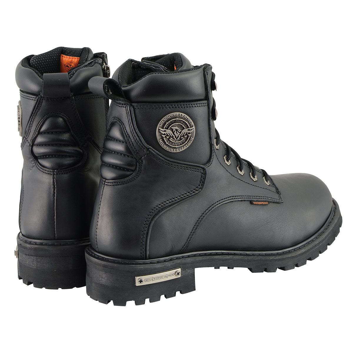 Men's Black Leather Wide Width 6-Inch Lace-Up Logger Waterproof Motorcycle Boots MBM9096WP