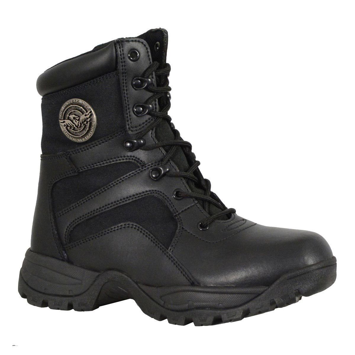 Men's 9-Inch Black Leather Swat Style-Tactical Lace-Up Motorcycle Biker Boots MBM9105