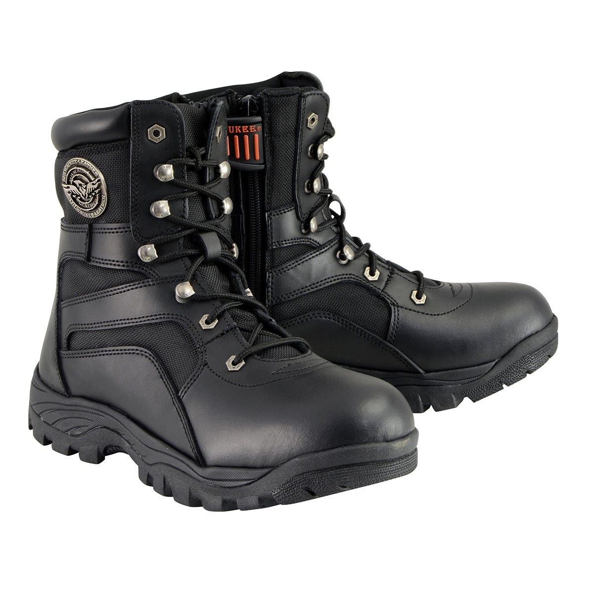 Men's 9-Inch Black Leather Swat Style-Tactical Lace-Up Motorcycle Biker Boots MBM9105