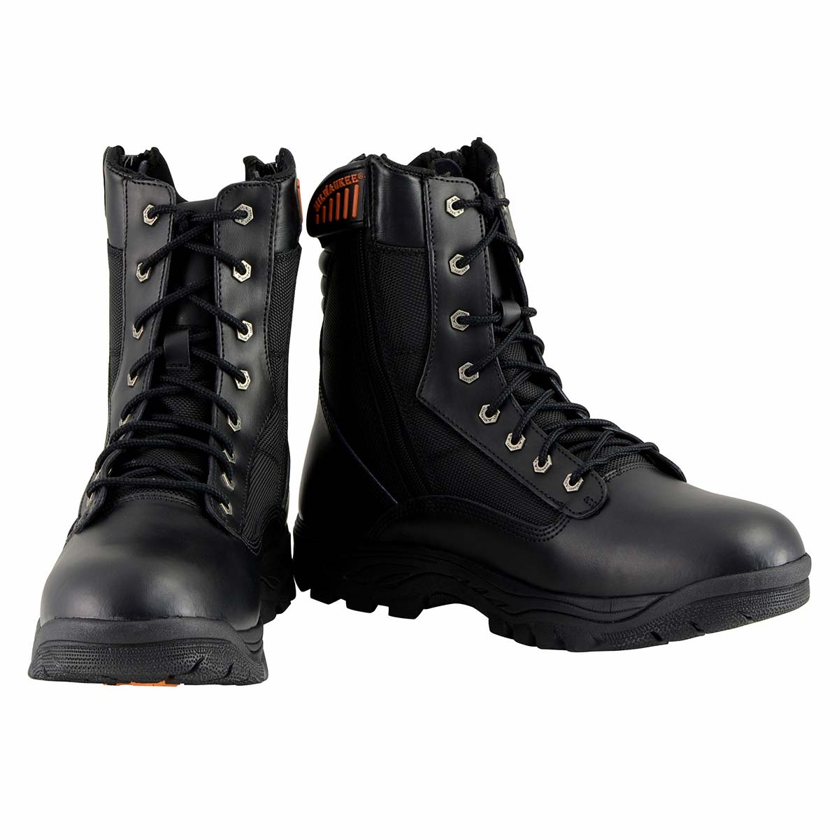 Men's 9-Inch Black Leather Lace-Up Tactical Motorcycle Boots w/ Side Zipper MBM9110