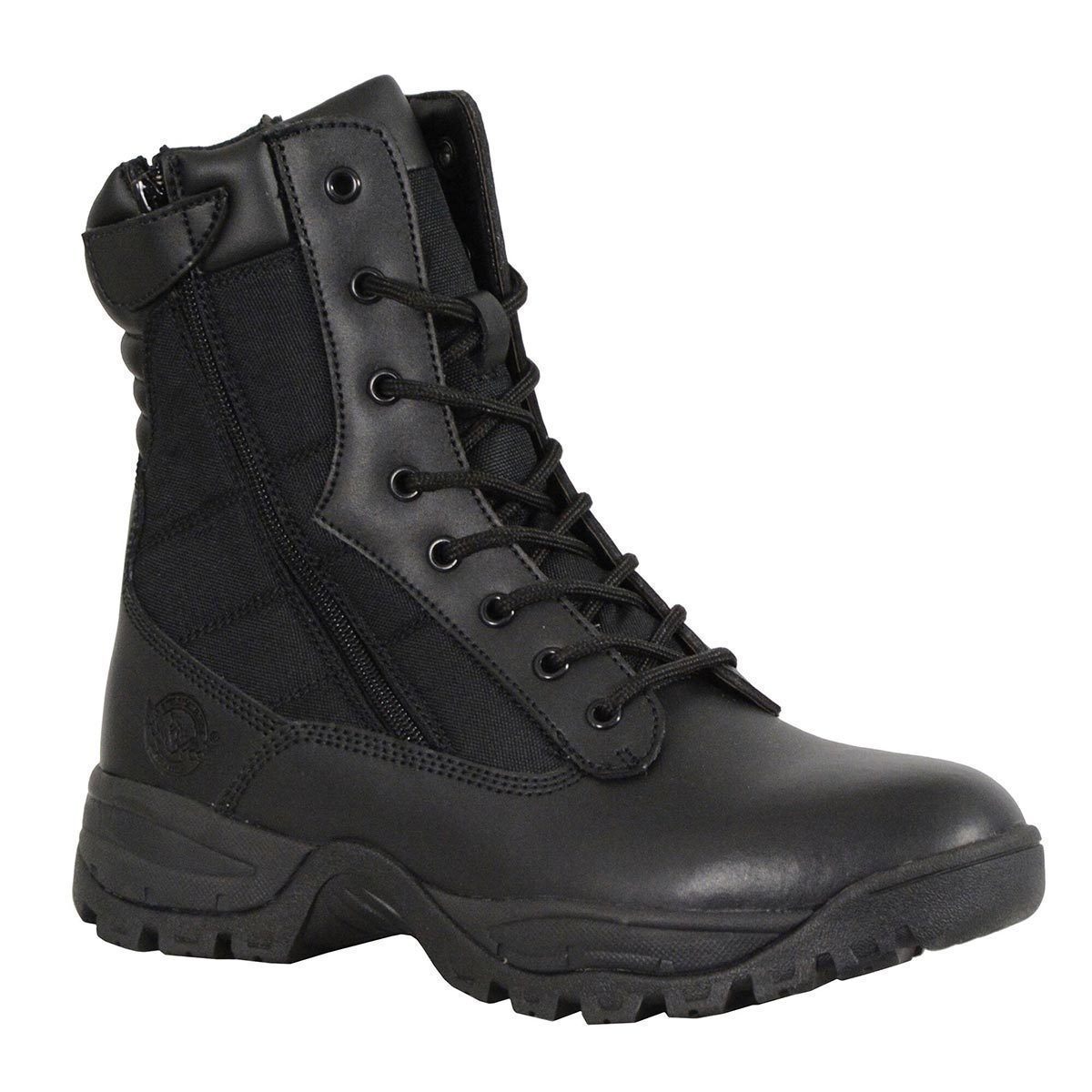 Men's 9-Inch Black Leather Lace-Up Tactical Motorcycle Boots w/ Side Zipper MBM9110