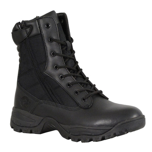 Men's 9-Inch Black Leather Lace-Up Tactical Motorcycle Boots w/ Side Zipper MBM9110