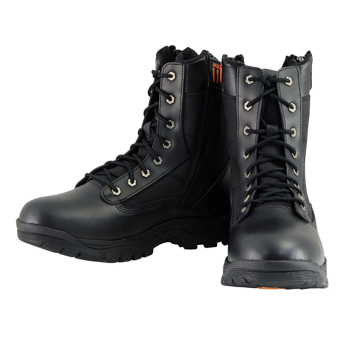 Men's 9-Inch Black Leather Lace-Up Tactical Motorcycle Boots w/ Side Zipper MBM9110