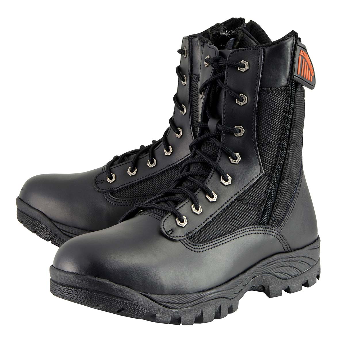 Men's 9-Inch Black Leather Lace-Up Tactical Motorcycle Boots w/ Side Zipper MBM9110