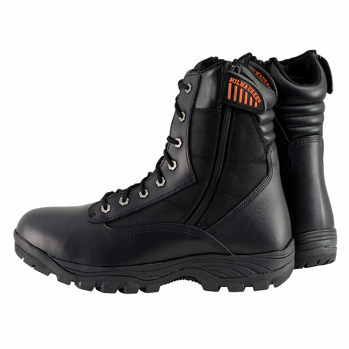 Men's 9-Inch Black Leather Lace-Up Tactical Motorcycle Boots w/ Side Zipper MBM9110