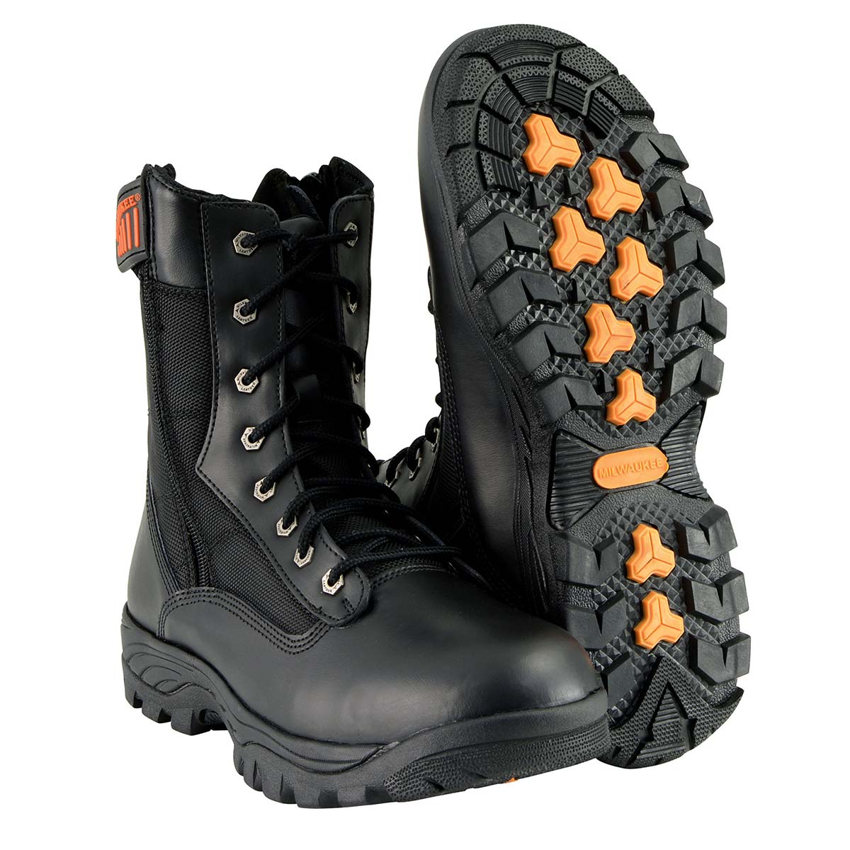 Men's 9-Inch Black Leather Lace-Up Tactical Motorcycle Boots w/ Side Zipper MBM9110