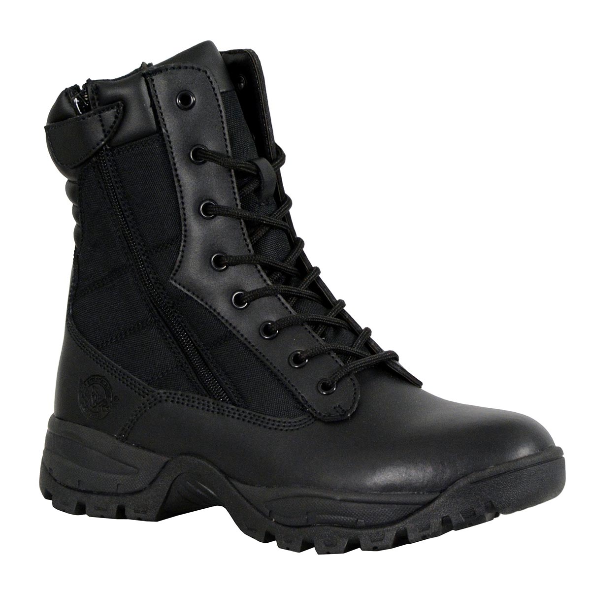 Men's 9-Inch Black Leather Lace-Up Tactical Motorcycle Boots w/ Side Zipper MBM9110
