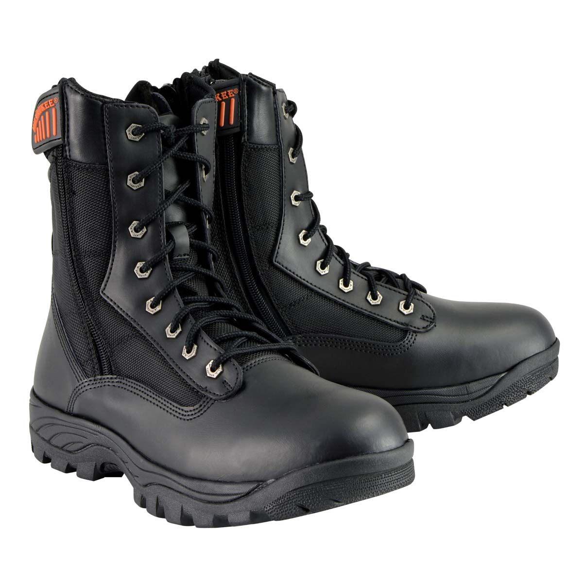 Men's 9-Inch Black Leather Lace-Up Tactical Motorcycle Boots w/ Side Zipper MBM9110