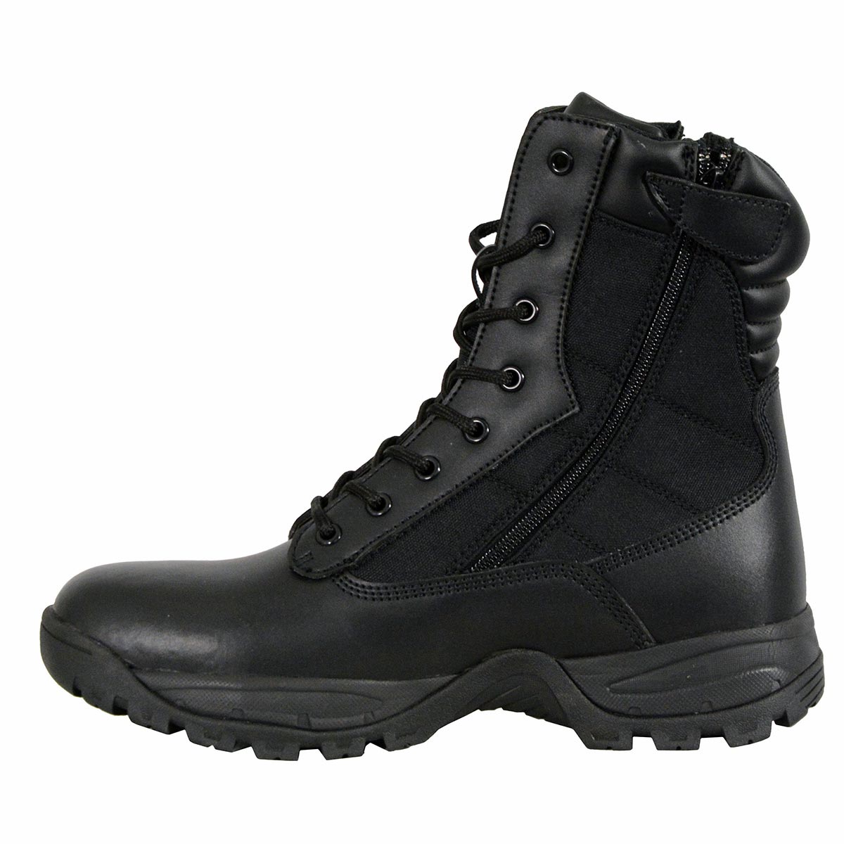 Men's 9-Inch Black Leather Lace-Up Tactical Motorcycle Boots w/ Side Zipper MBM9110