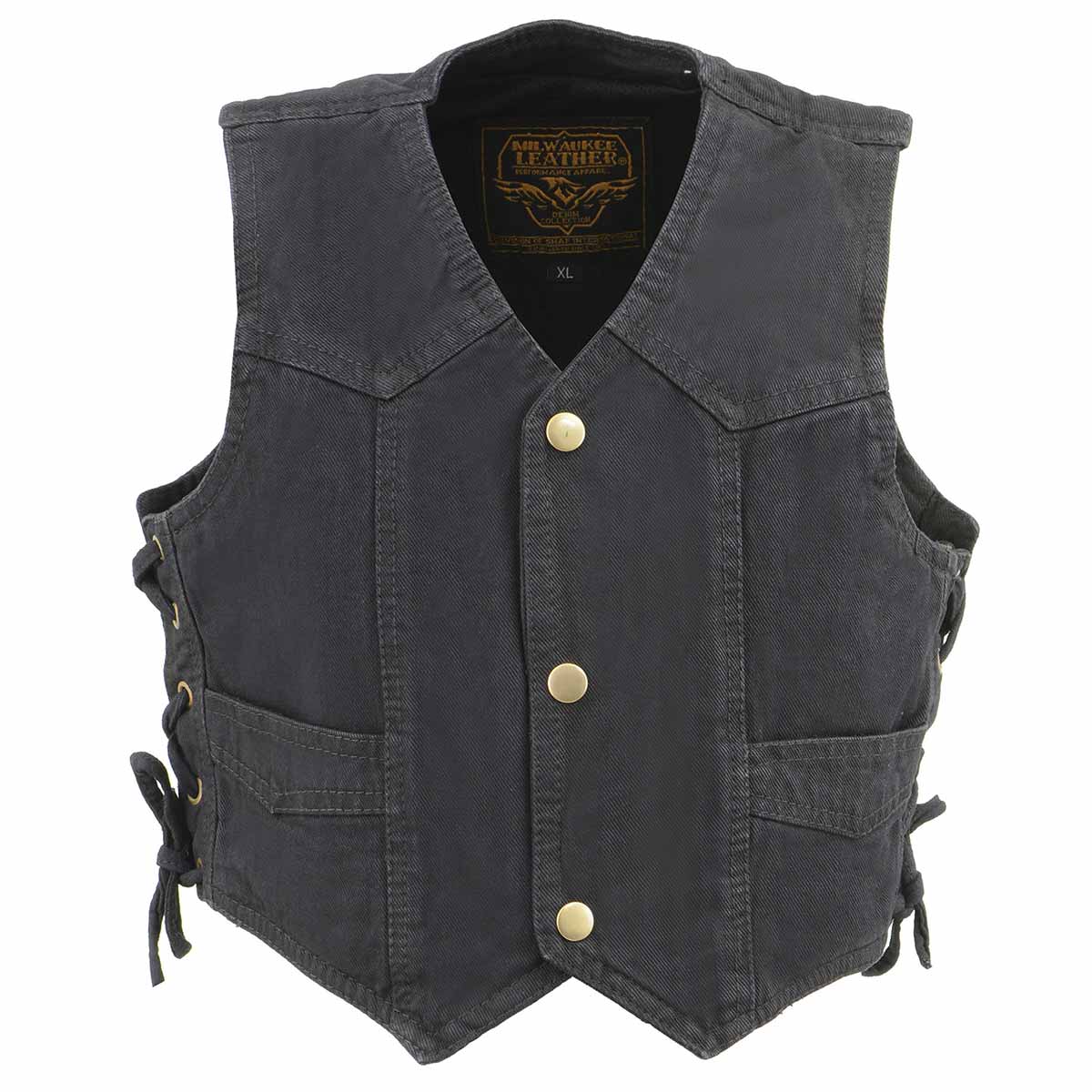 MDK3900 Kids Classic Black Denim Side Lace Vest