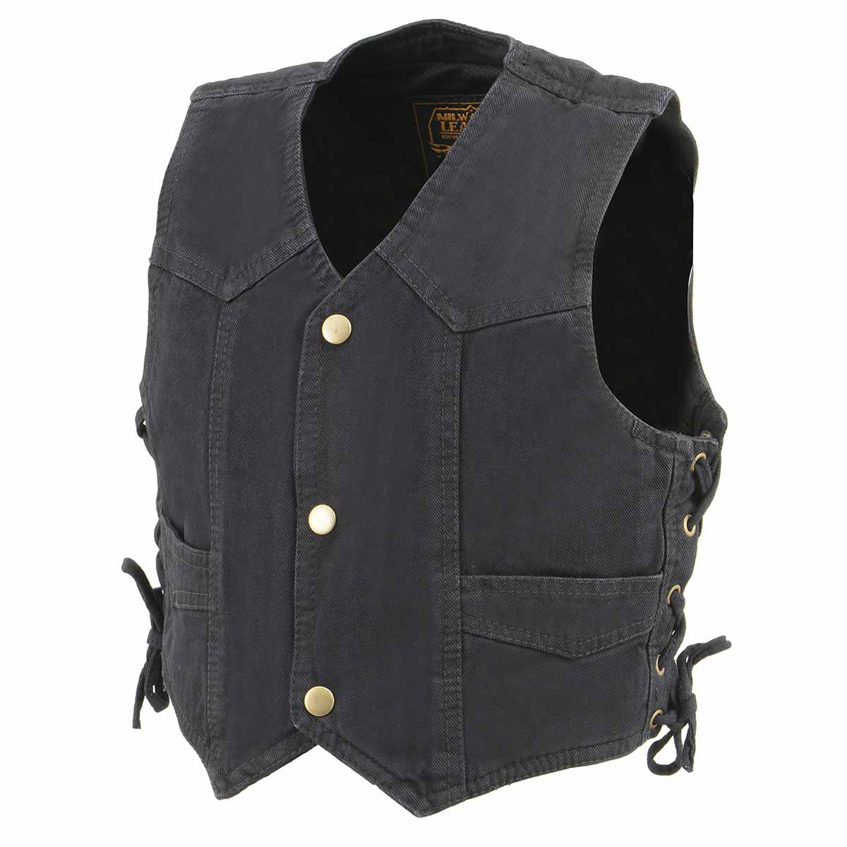MDK3900 Kids Classic Black Denim Side Lace Vest