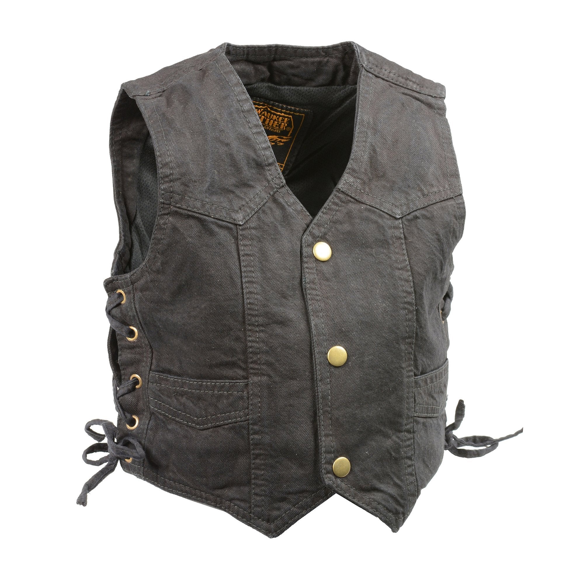 MDK3900 Kids Classic Black Denim Side Lace Vest