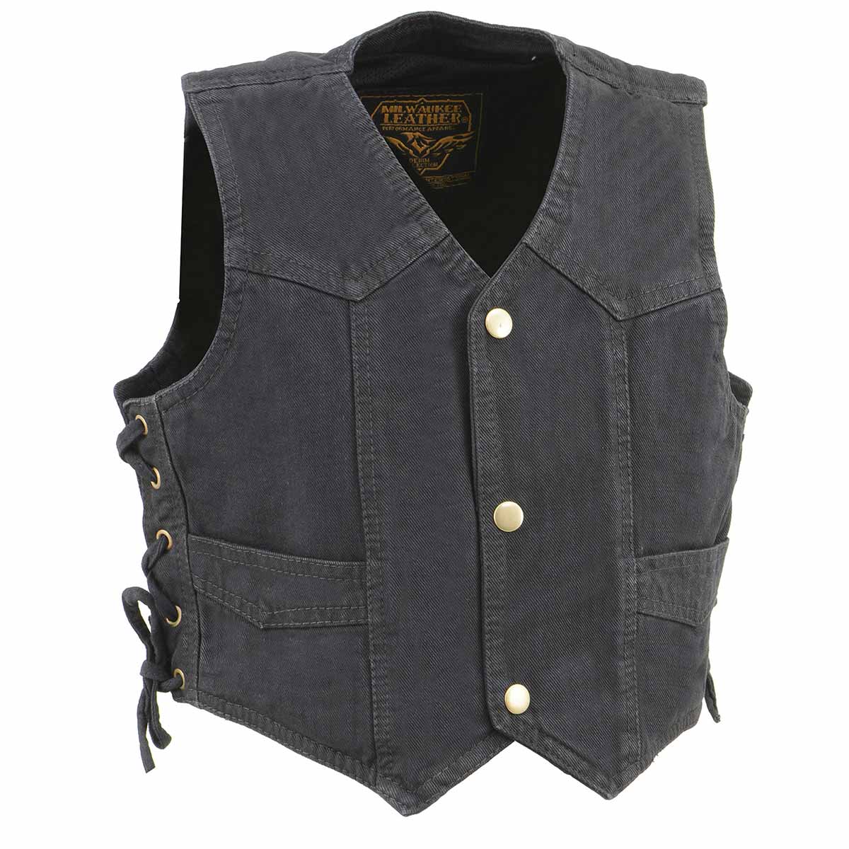 MDK3900 Kids Classic Black Denim Side Lace Vest