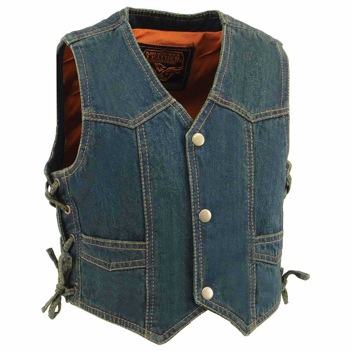 MDK3900 Kids Classic Blue Denim Side Lace Vest
