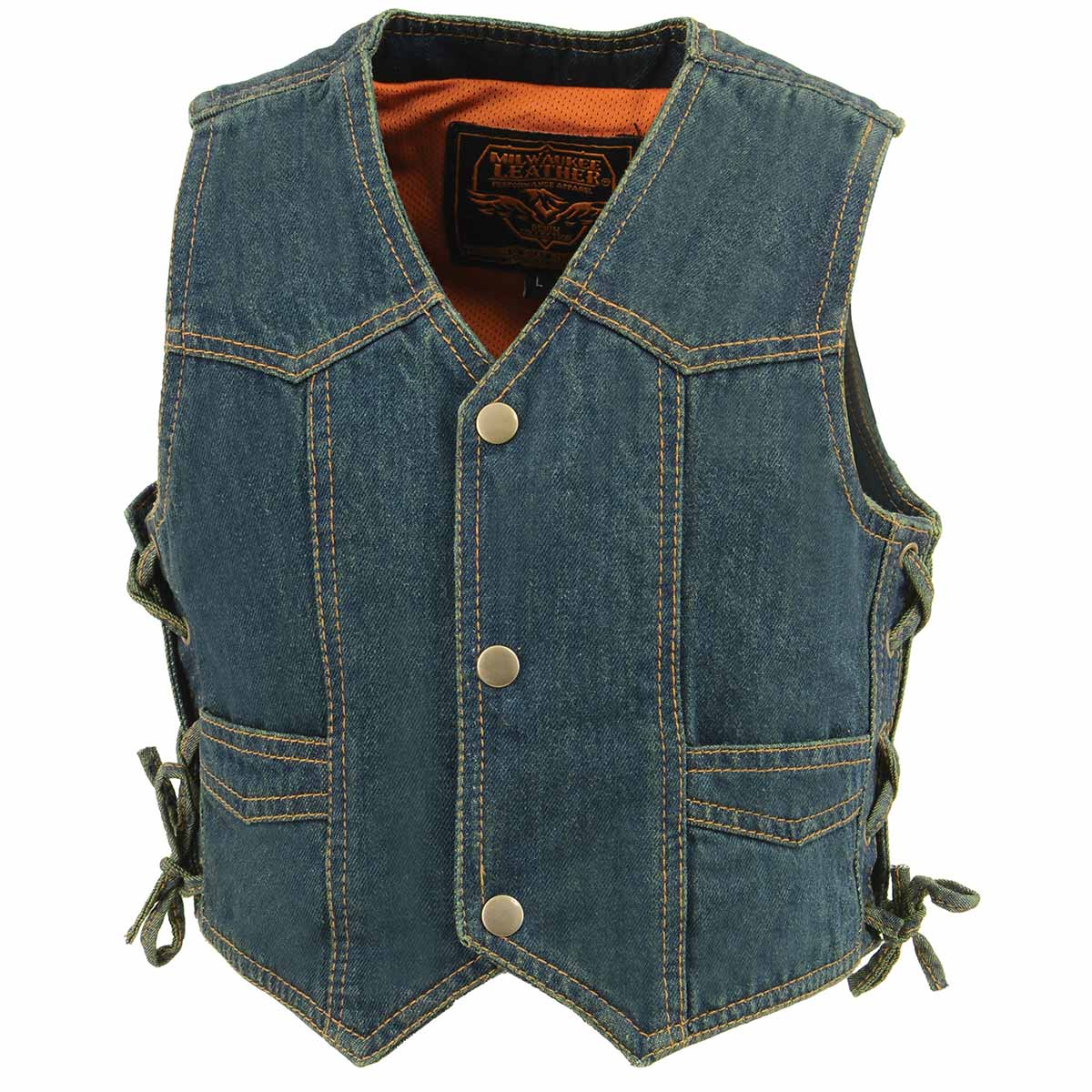 MDK3900 Kids Classic Blue Denim Side Lace Vest