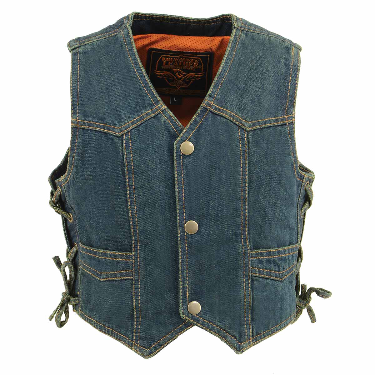 MDK3900 Kids Classic Blue Denim Side Lace Vest