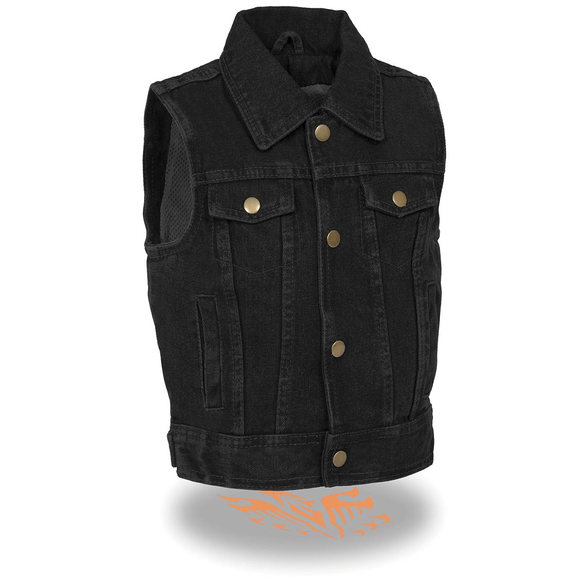 MDK3910 Black Unisex-Child Kids Denim Snap Front Vest with Shirt Style Collar