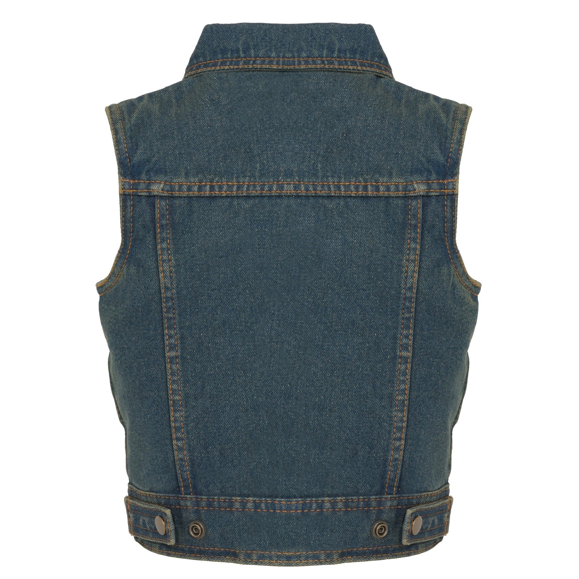 MDK3910 Blue Unisex-Child Kids Denim Snap Front Vest with Shirt Style Collar