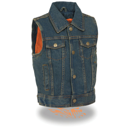 MDK3910 Blue Unisex-Child Kids Denim Snap Front Vest with Shirt Style Collar