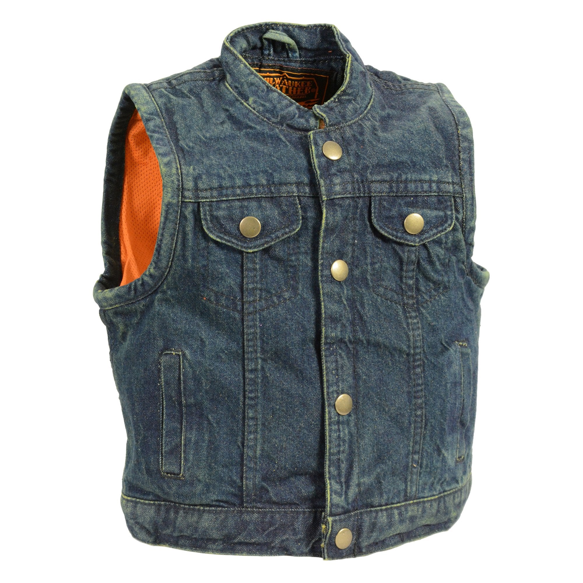 MDK3920 Kids Blue Denim Club Style Snap Front Vest