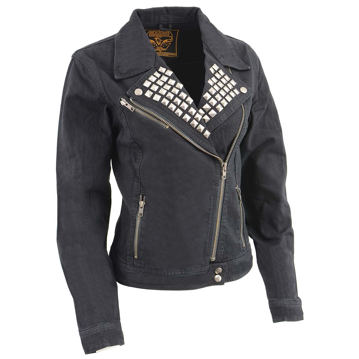 MDL2000 Ladies Black Denim Jacket with Studded Spikes