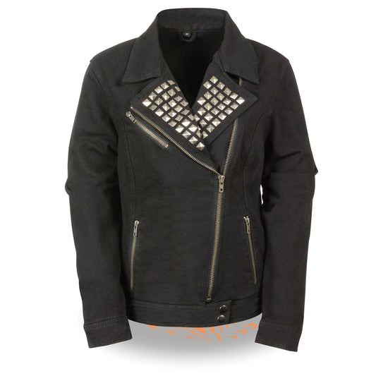 MDL2000 Ladies Black Denim Jacket with Studded Spikes