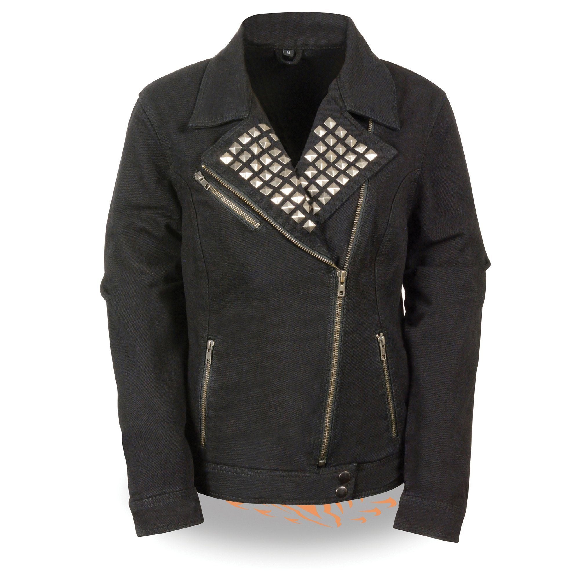 MDL2000 Ladies Black Denim Jacket with Studded Spikes