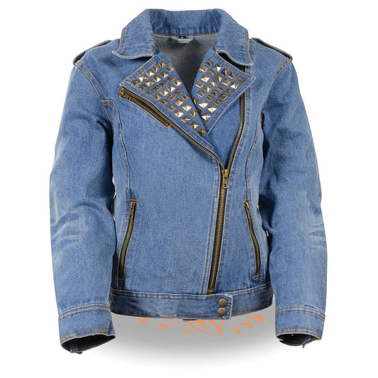 MDL2000 Women's Blue Denim Jacket with Studded Spikes