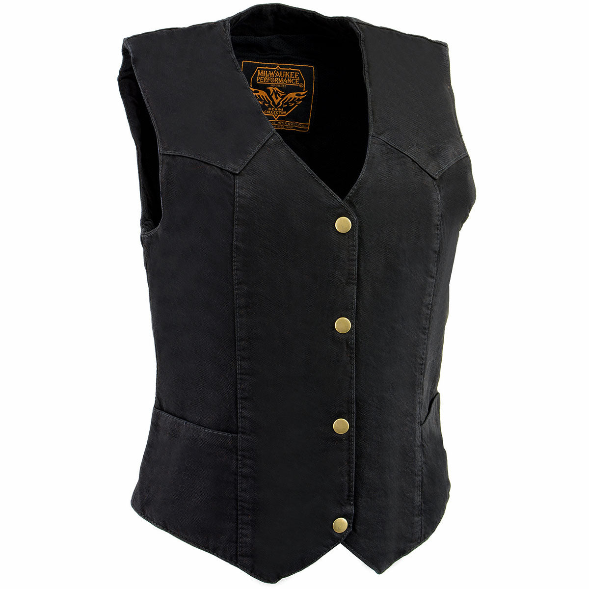MDL4000 Women's Black Plain Side 3 Snap Front Denim Vest